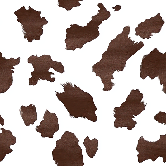 Brown cow print polymer clay transfer paper featuring a classic western cattle hide pattern on a white background.