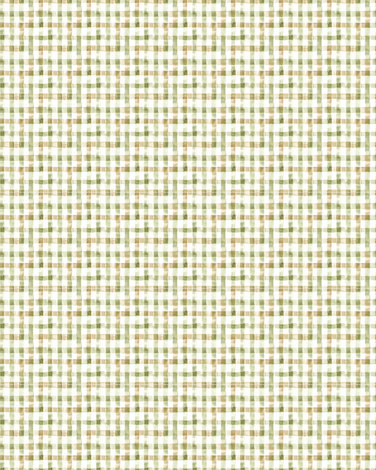 Sage green gingham polymer clay transfer sheet with watercolor plaid pattern
