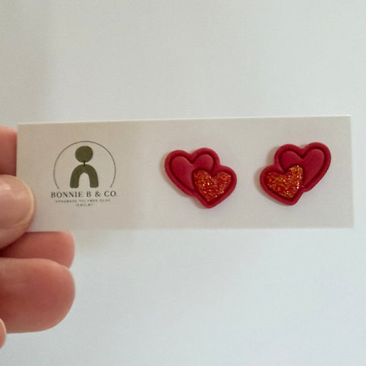Red Glitter Heart Stud