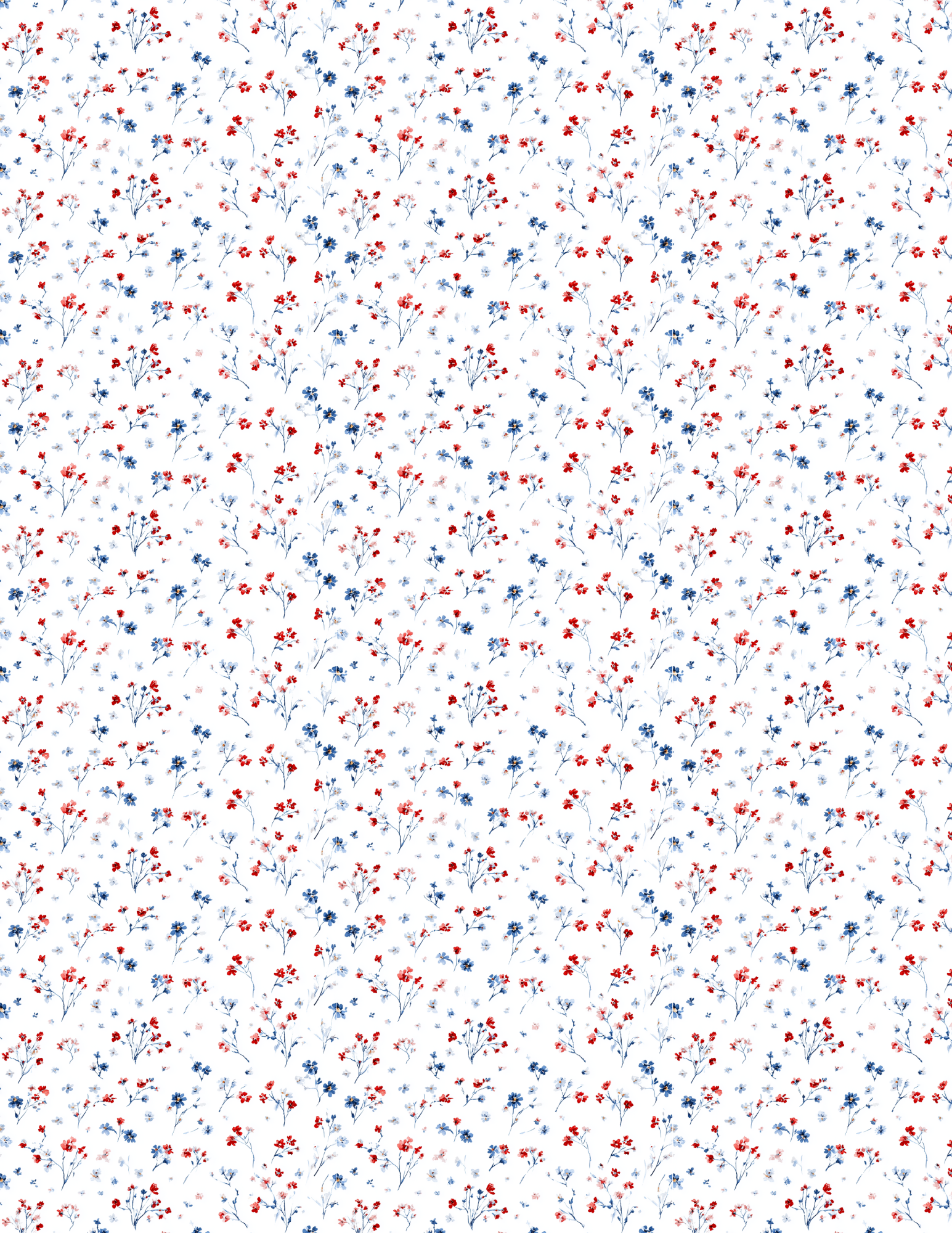 Red white and blue watercolor floral transfer sheet for polymer clay jewelry making
