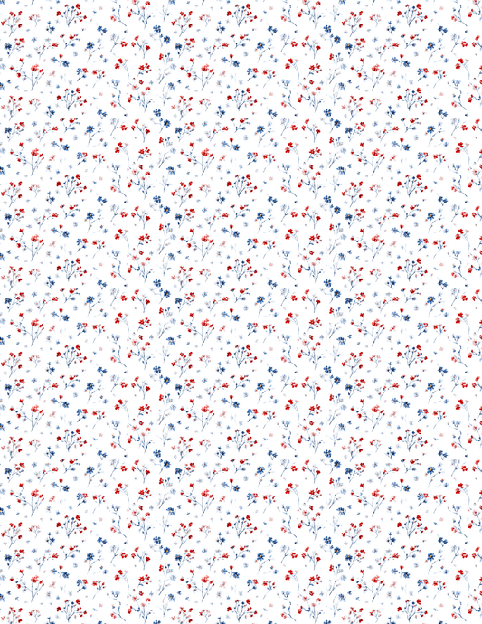 Red white and blue watercolor floral transfer sheet for polymer clay jewelry making