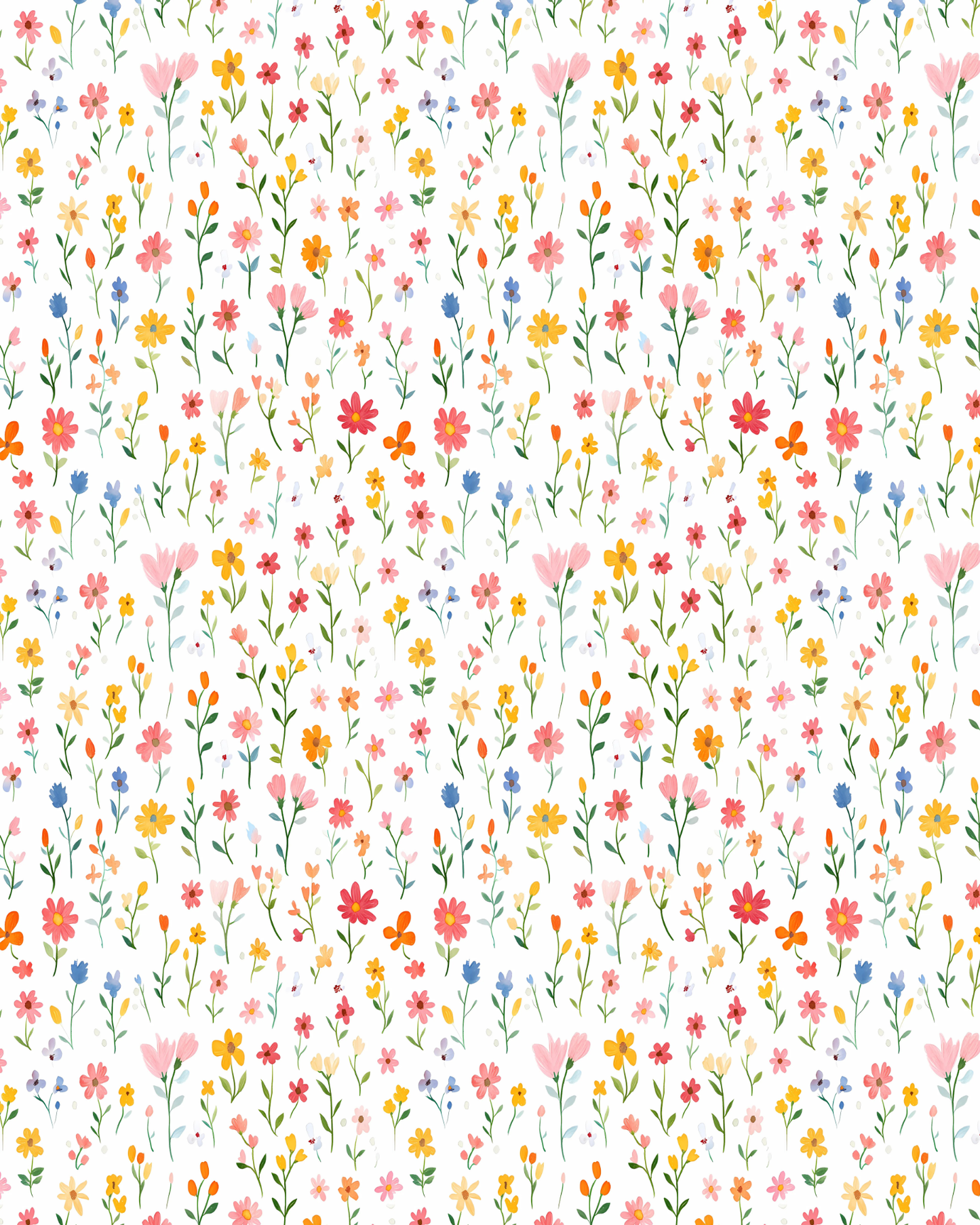 Spring Flowers polymer clay transfer sheet featuring colorful wildflowers in pink, yellow, coral, and blue on a white background