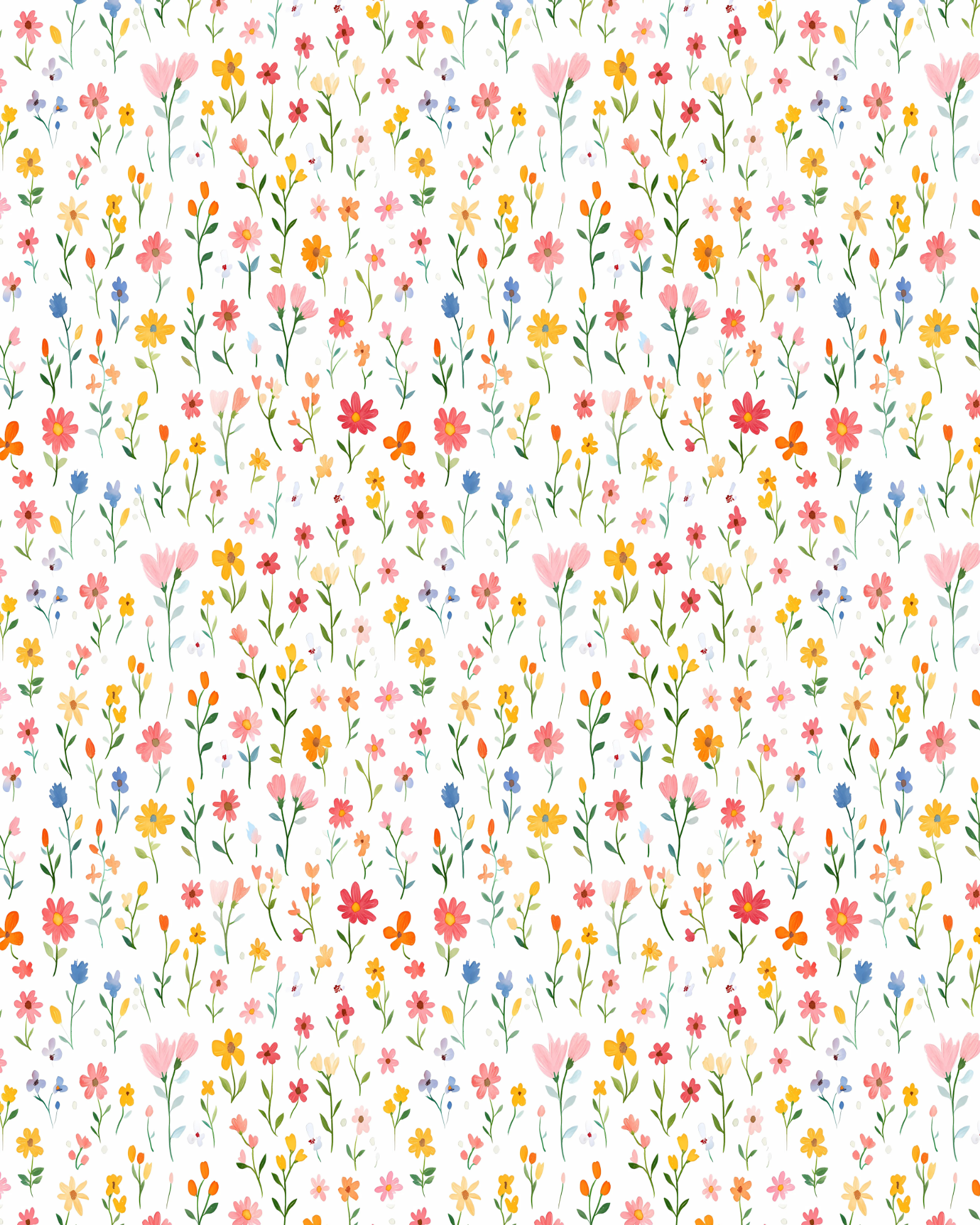 Spring Flowers polymer clay transfer sheet featuring colorful wildflowers in pink, yellow, coral, and blue on a white background