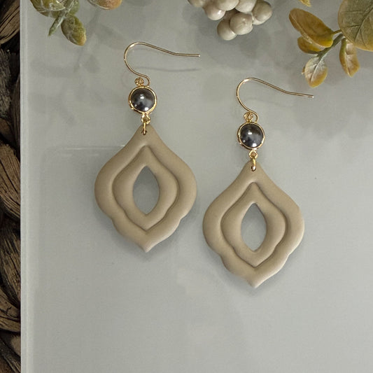 Beige neutral polymer clay drop earrings lightweight handmade jewelry