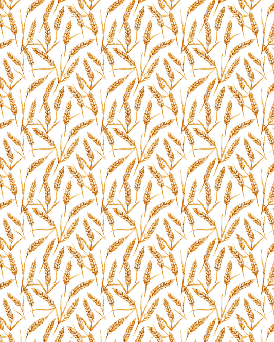 Golden wheat watercolor polymer clay transfer sheet with repeating wheat stalk pattern
